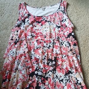Dressbarn Cherry Blossom Print Tiered Blouse